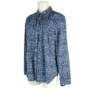 Talbots Ink Blue Purple Green Floral Print Long Sleeve Blouse - Women's 14
